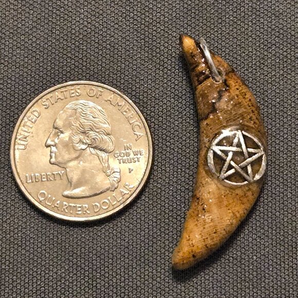 Hand Carved Wood Crescent Moon Pendant Blue with Our Lady of Guadalupe Medallion - Picture 8 of 8